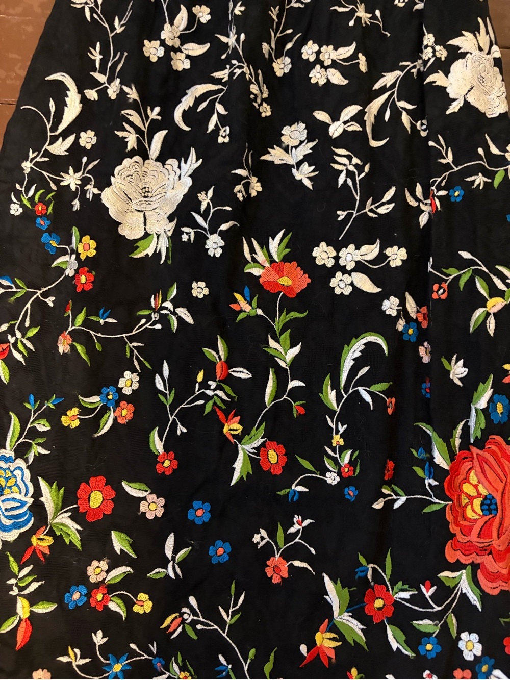 Anthropologie Black Embroidered Floral Midi Dress with Fringe Hem 6 - Picture 3 of 6